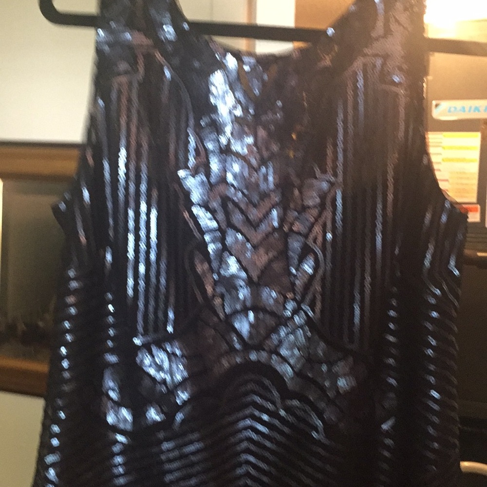 BGBG sequin nave shift with feather bottom